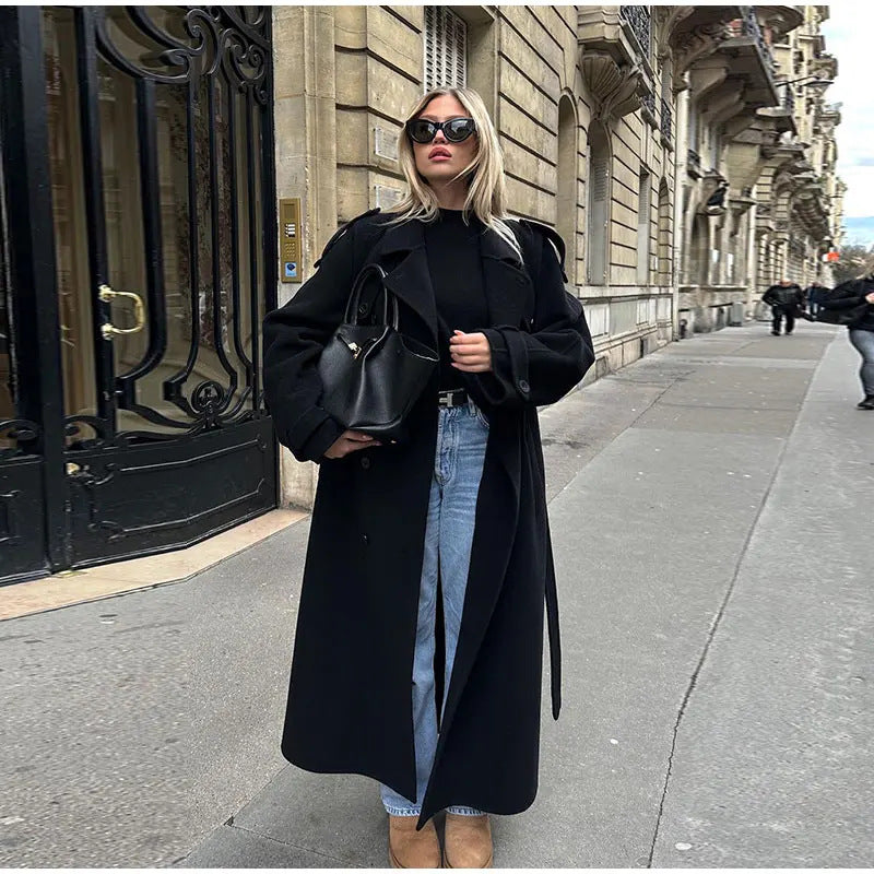 Damen Eleganter Oversized-Trenchcoat mit modischem Gürtel und breiten Ärmeln Drune