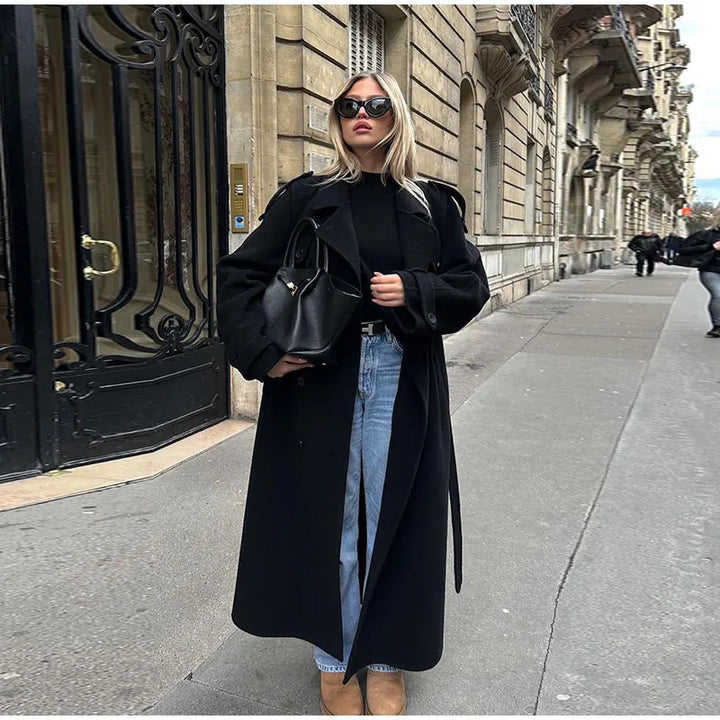 Damen Eleganter Oversized-Trenchcoat mit modischem Gürtel und breiten Ärmeln Drune