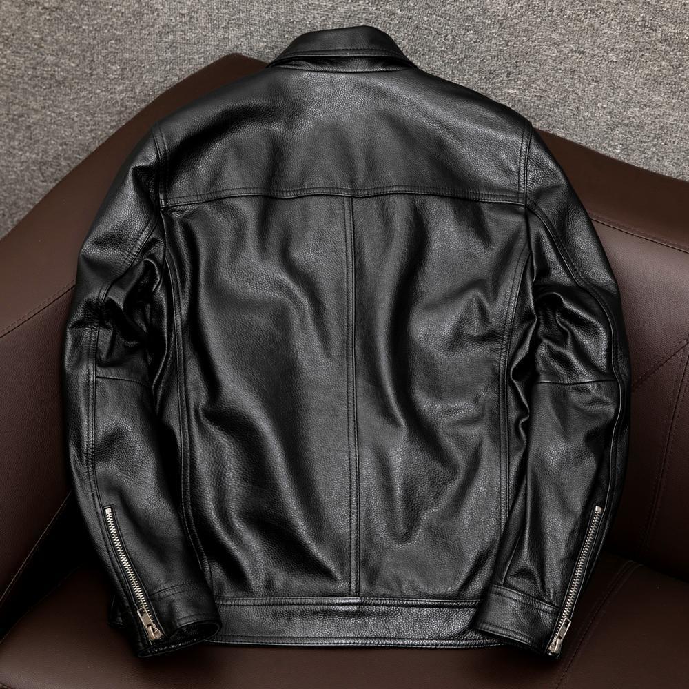 Herren Overshirt-Lederjacke mit Brusttaschen und verdecktem Reißverschluss Drune