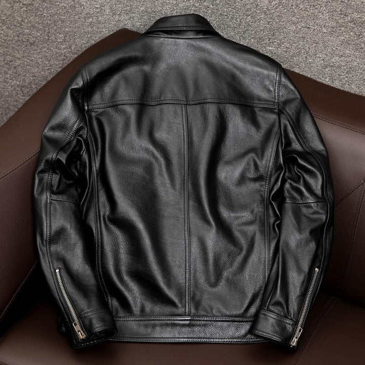 Herren Overshirt-Lederjacke mit Brusttaschen und verdecktem Reißverschluss Drune