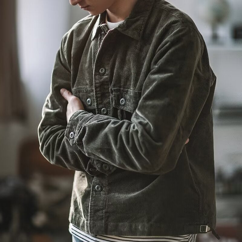 Herren Robustes Kord-Overshirt im Worker-Look mit aufgesetzten Pattentaschen Drune