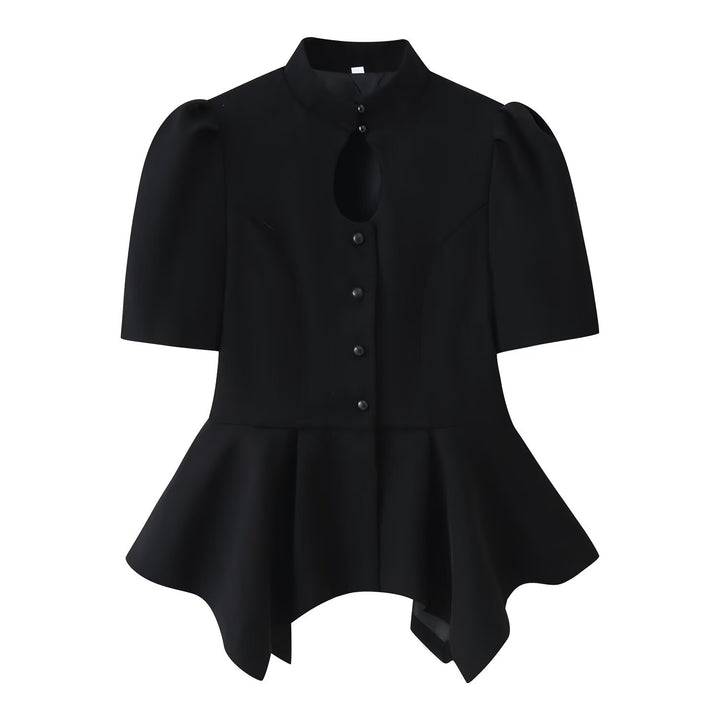Damen Taillierte Bluse mit Stehkragen, Cut-Out-Ausschnitt und asymmetrischem Schößchen Drune