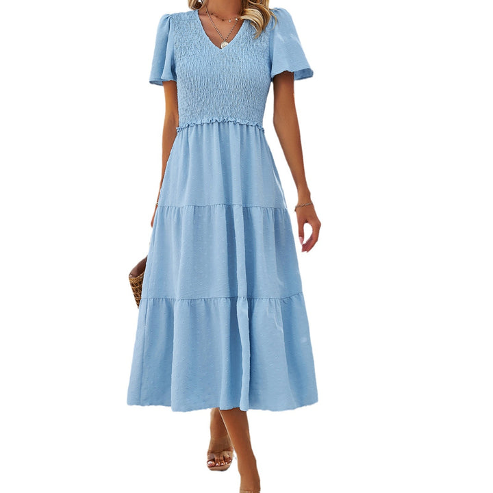 Damen Midikleid mit Rüschendetails und Punkten Drune