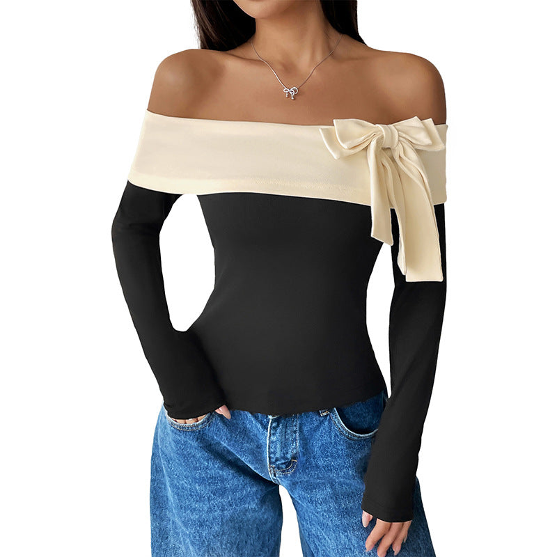Damen Off-Shoulder Oberteil mit Schleifen-Detail Drune