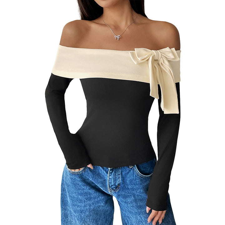 Damen Off-Shoulder Oberteil mit Schleifen-Detail Drune