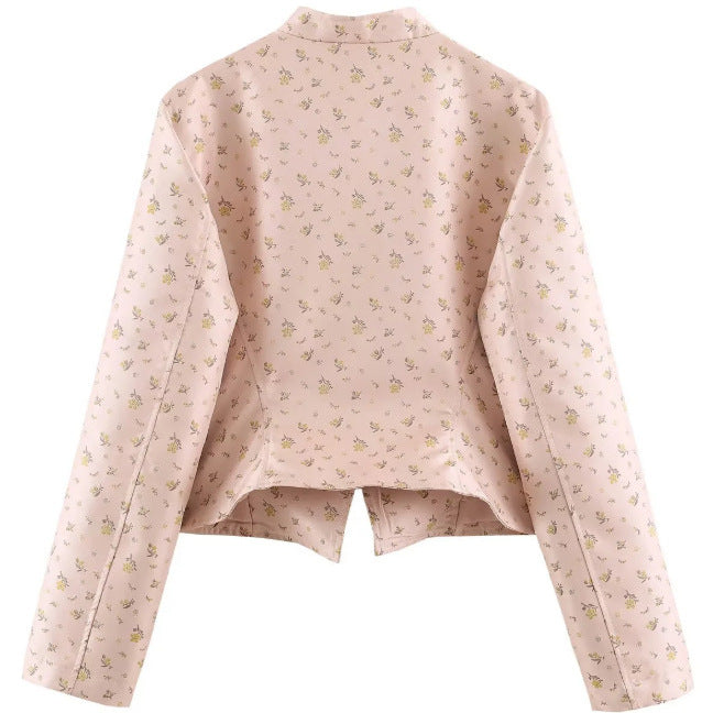 Damen Cropped Blazerjacke im Vintage‑Streifen‑Look mit Stehkragen und asymmetrischer Knopfleiste Drune