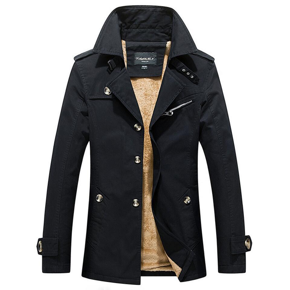 Herren Trenchcoat mit wärmender Teddyfutter-Innenlage und hochschließendem Stehkragen Drune