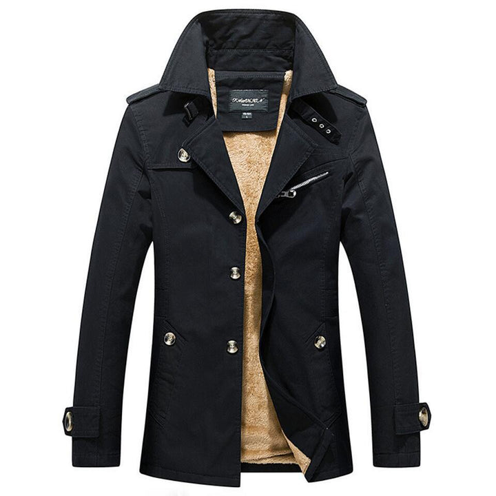 Herren Trenchcoat mit wärmender Teddyfutter-Innenlage und hochschließendem Stehkragen Drune