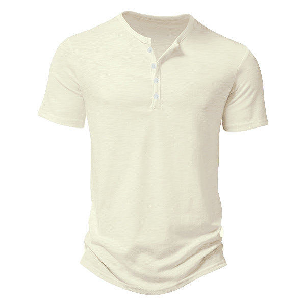 Herren nan Kurzarmshirt im Henleystil aus Slub-Baumwolljersey mit kurzer Knopfleiste Drune