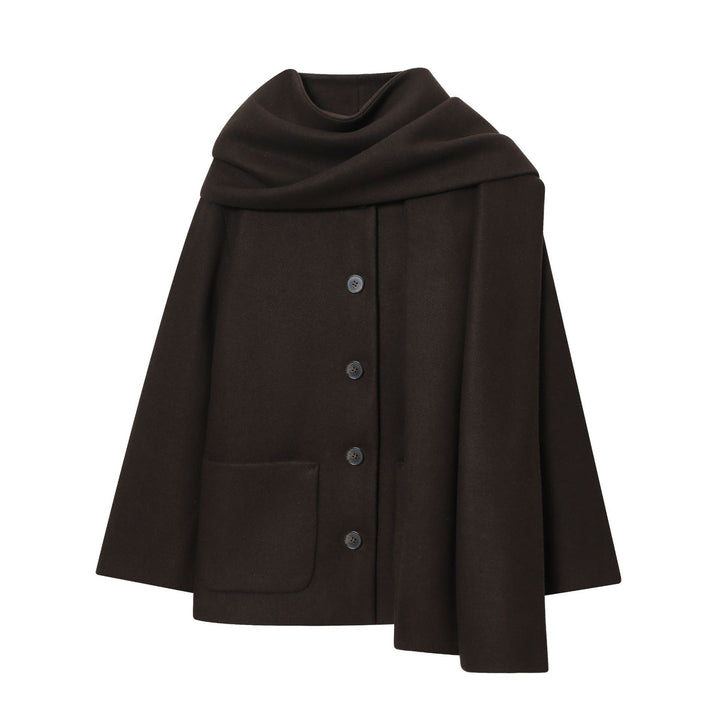 Damen nan kastiges Wollcape mit überlappendem Schalkragen und durchgehender Knopfleiste Drune