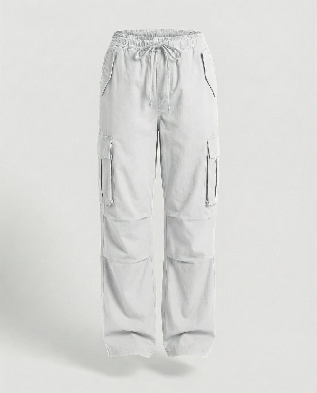 Damen weite Cargo-Hose im Retro-Utility-Stil mit hochgeschnittenem Bund Tunnelzug Mehrfachklappentaschen und verstellbaren Seitenschlaufen Drune