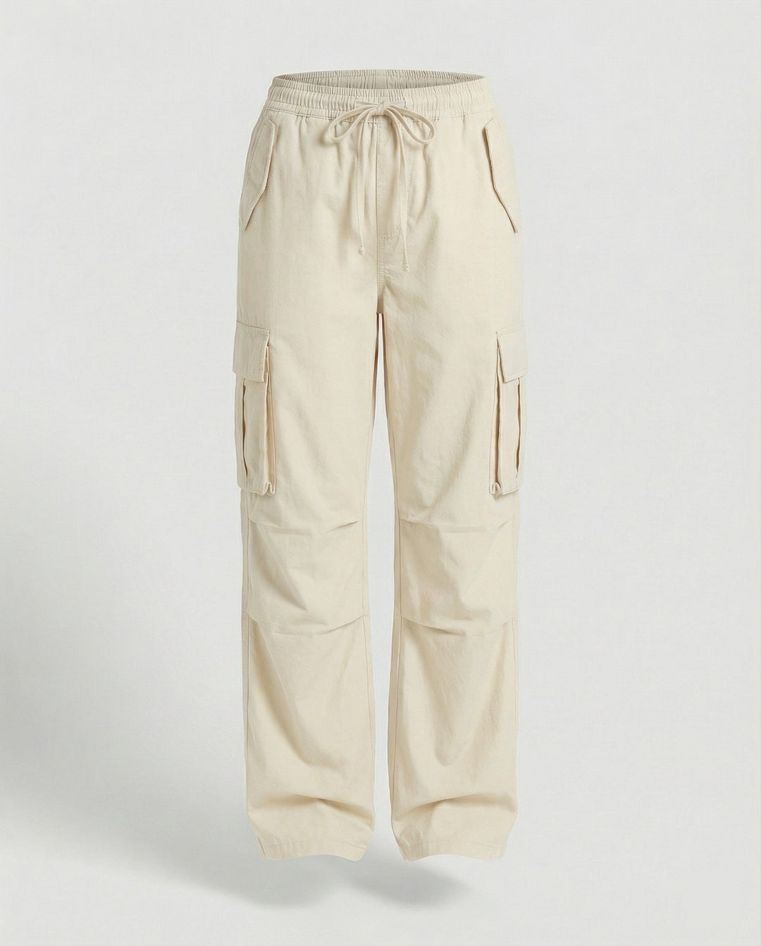 Damen weite Cargo-Hose im Retro-Utility-Stil mit hochgeschnittenem Bund Tunnelzug Mehrfachklappentaschen und verstellbaren Seitenschlaufen Drune