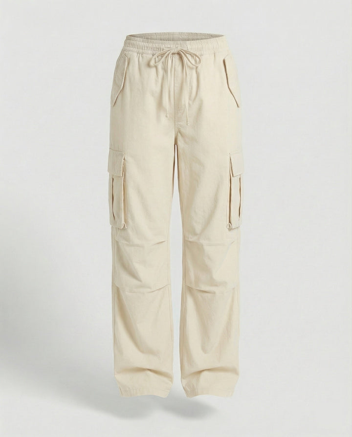 Damen weite Cargo-Hose im Retro-Utility-Stil mit hochgeschnittenem Bund Tunnelzug Mehrfachklappentaschen und verstellbaren Seitenschlaufen Drune