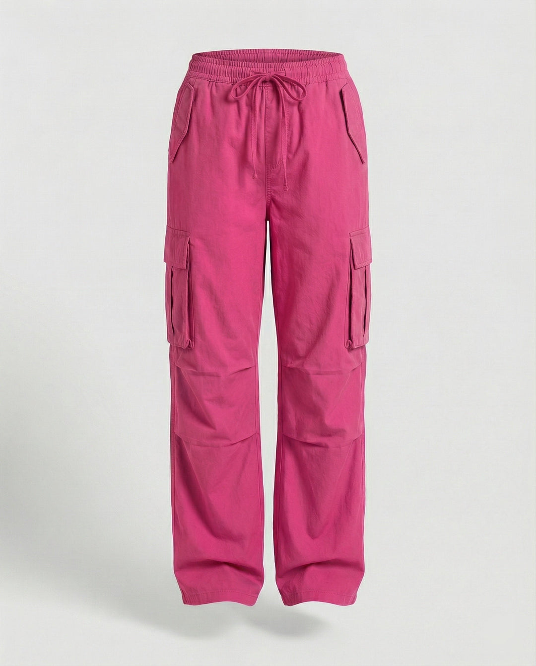 Damen weite Cargo-Hose im Retro-Utility-Stil mit hochgeschnittenem Bund Tunnelzug Mehrfachklappentaschen und verstellbaren Seitenschlaufen Drune