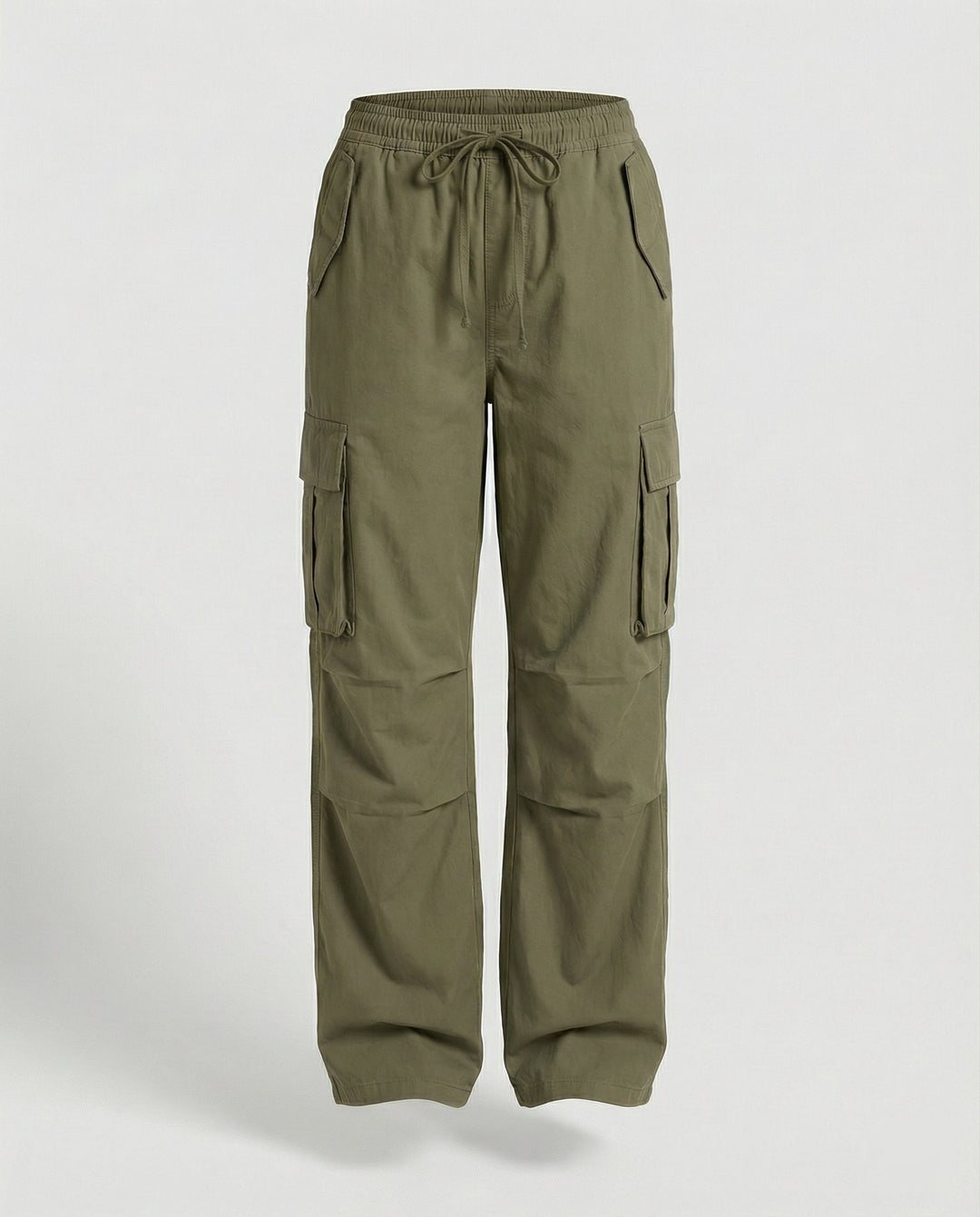 Damen weite Cargo-Hose im Retro-Utility-Stil mit hochgeschnittenem Bund Tunnelzug Mehrfachklappentaschen und verstellbaren Seitenschlaufen Drune
