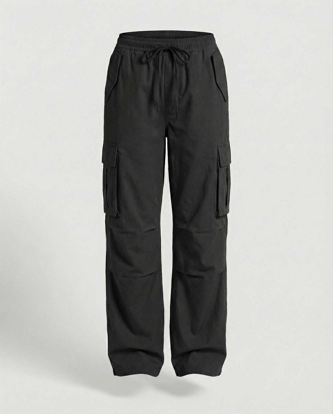 Damen weite Cargo-Hose im Retro-Utility-Stil mit hochgeschnittenem Bund Tunnelzug Mehrfachklappentaschen und verstellbaren Seitenschlaufen Drune