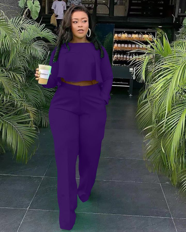 Damen stilvolles cropped Set mit weitem Hosenbein Drune