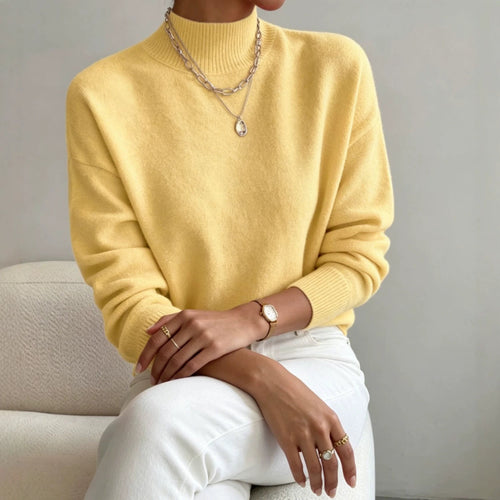 Damen kuscheliger Feinstrickpullover mit Stehkragen und überschnittener Schulter Drune