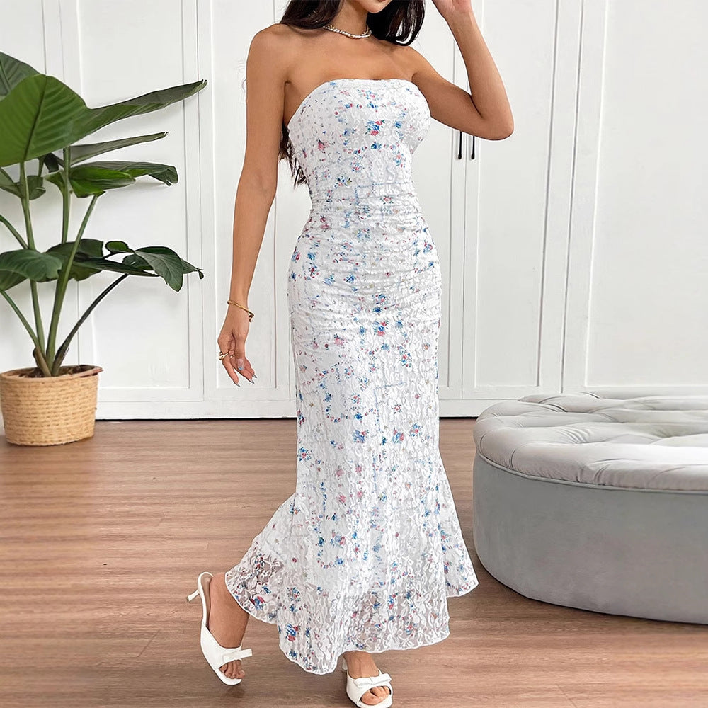 Damen Maxikleid im romantischen Spitzen-Look mit floralen Mustern Drune