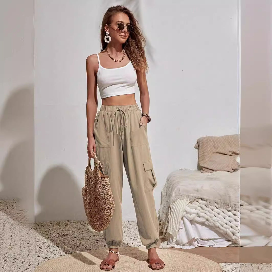 Damen lässige Cargo-Hose mit elastischem Bund und praktischen Taschen Drune