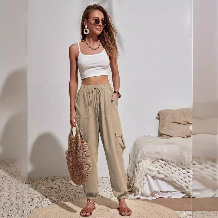 Damen lässige Cargo-Hose mit elastischem Bund und praktischen Taschen Drune