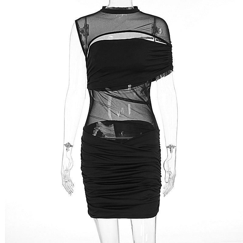 Damen figurbetontes Kleid mit transparenten Einsätzen und raffinierten Drapierungen Drune