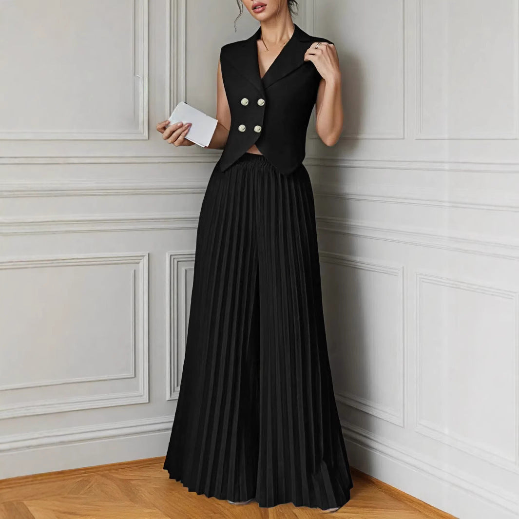 Damen elegantes ärmelloses Hosenanzug-Set mit plissiertem Rock Drune
