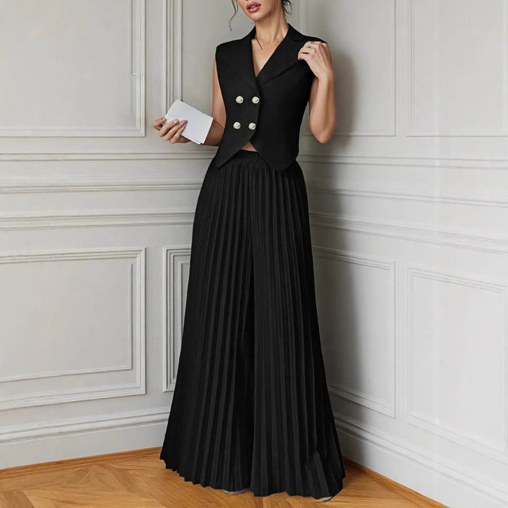 Damen elegantes ärmelloses Hosenanzug-Set mit plissiertem Rock Drune