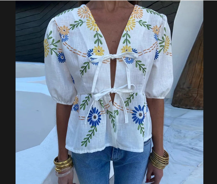 Damen luftige und elegante Bluse mit floralem Muster Drune
