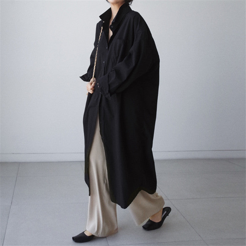 Damen Oversize-Hemdblusenkleid mit langem Saum und verdeckter Knopfleiste Drune