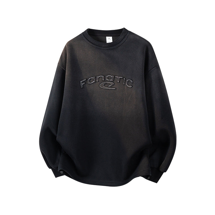 Damen Oversize-Sweatshirt mit gesticktem Schriftzug, abgerundetem Saum & überschnittener Schulter Drune