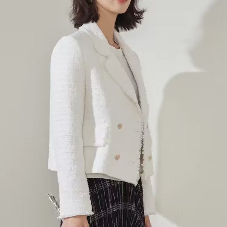 Damen elegante Double-Breasted Blazerjacke mit strukturiertem Gewebe Drune