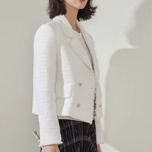 Damen elegante Double-Breasted Blazerjacke mit strukturiertem Gewebe Drune