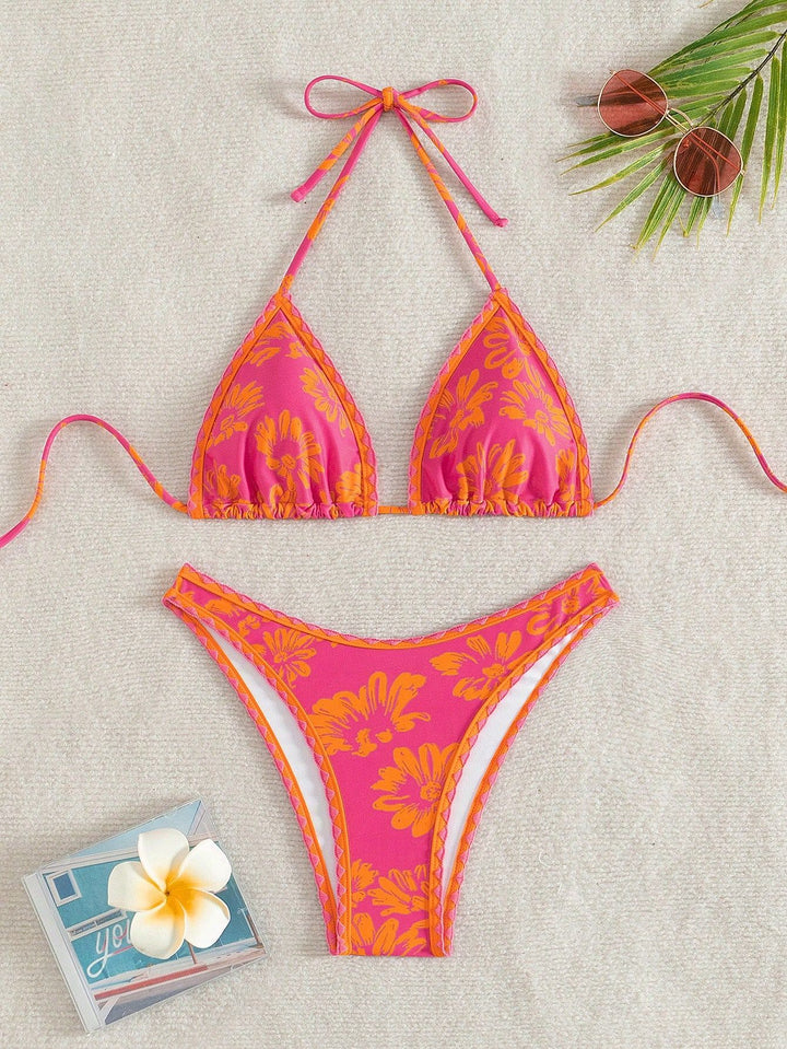 Damen Triangel-Bikini mit verspieltem Blumenmuster Drune