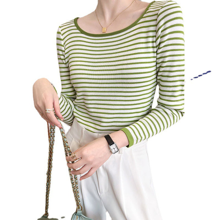 Damen Langarmshirt mit maritimem Streifenmuster und weitem Rundhalsausschnitt Drune