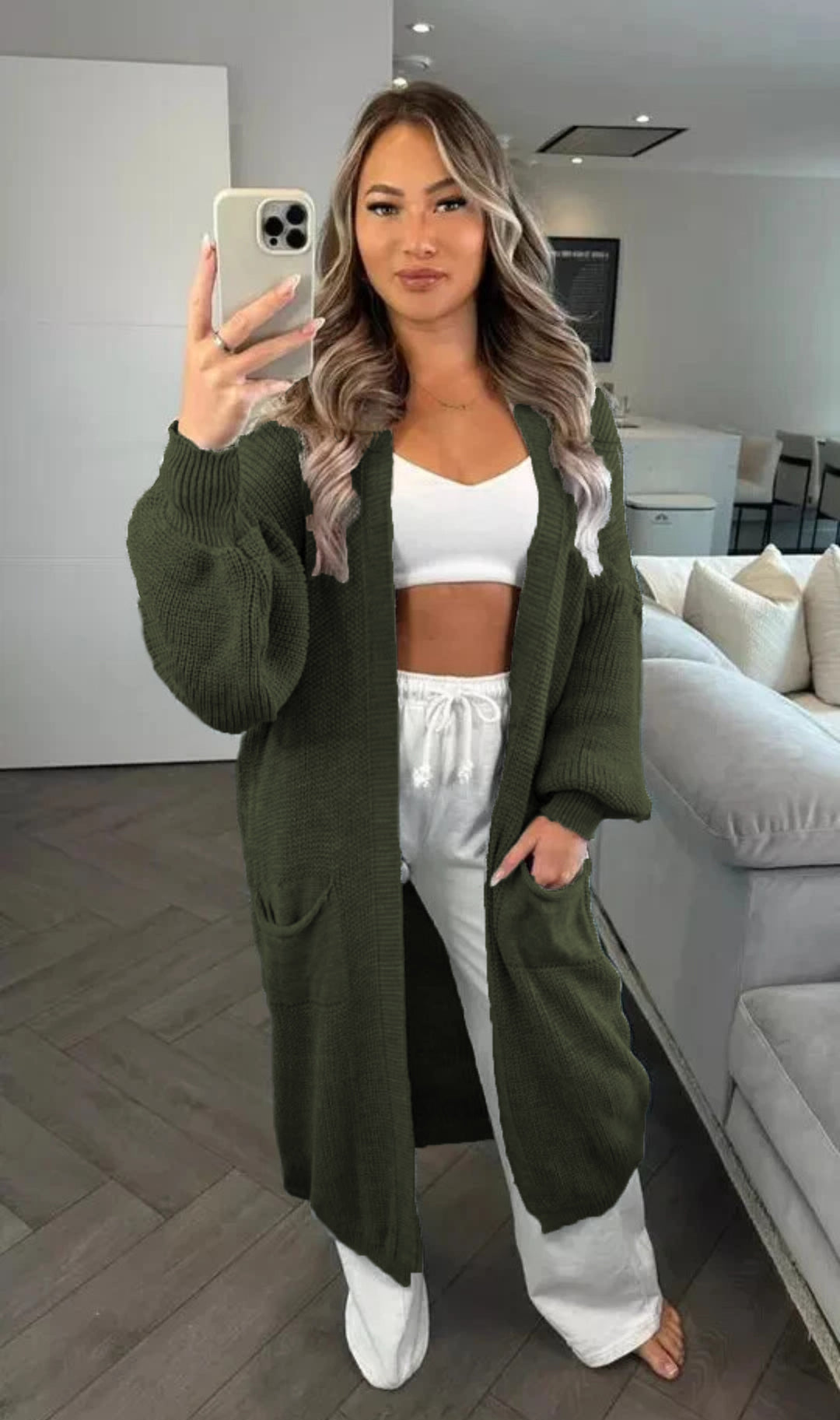 Damen Großer Strickcardigan mit offenem Schnitt und praktischen Taschen Drune