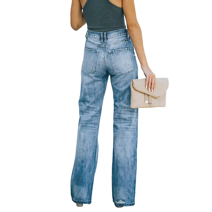 Damen Hochtaillierte weite Straight-Leg-Jeans mit Destroyed-Details Drune