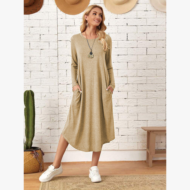 Damen Lässiges Langarm-Kleid mit praktischen Taschen Drune