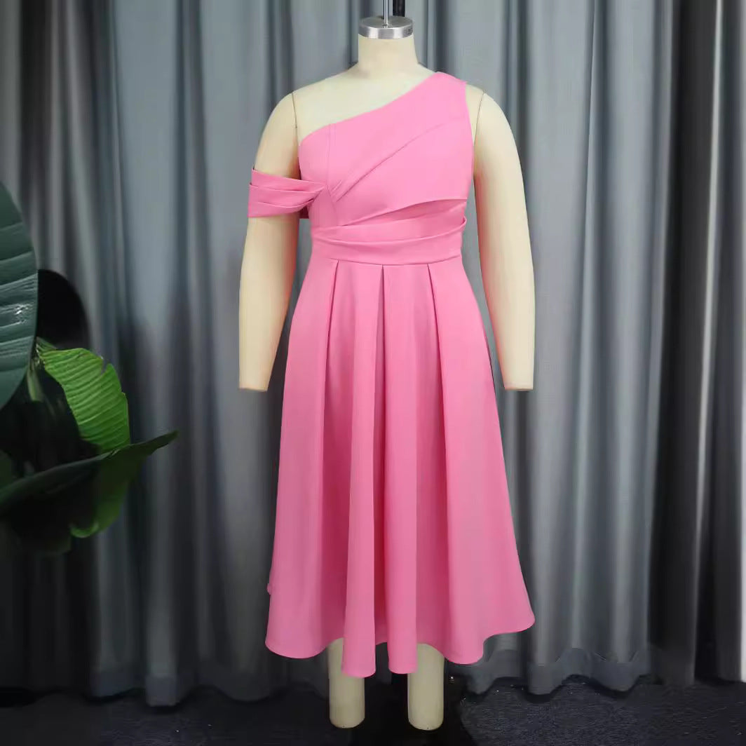 Damen Elegantes One-Shoulder Kleid mit Drapierungen Drune