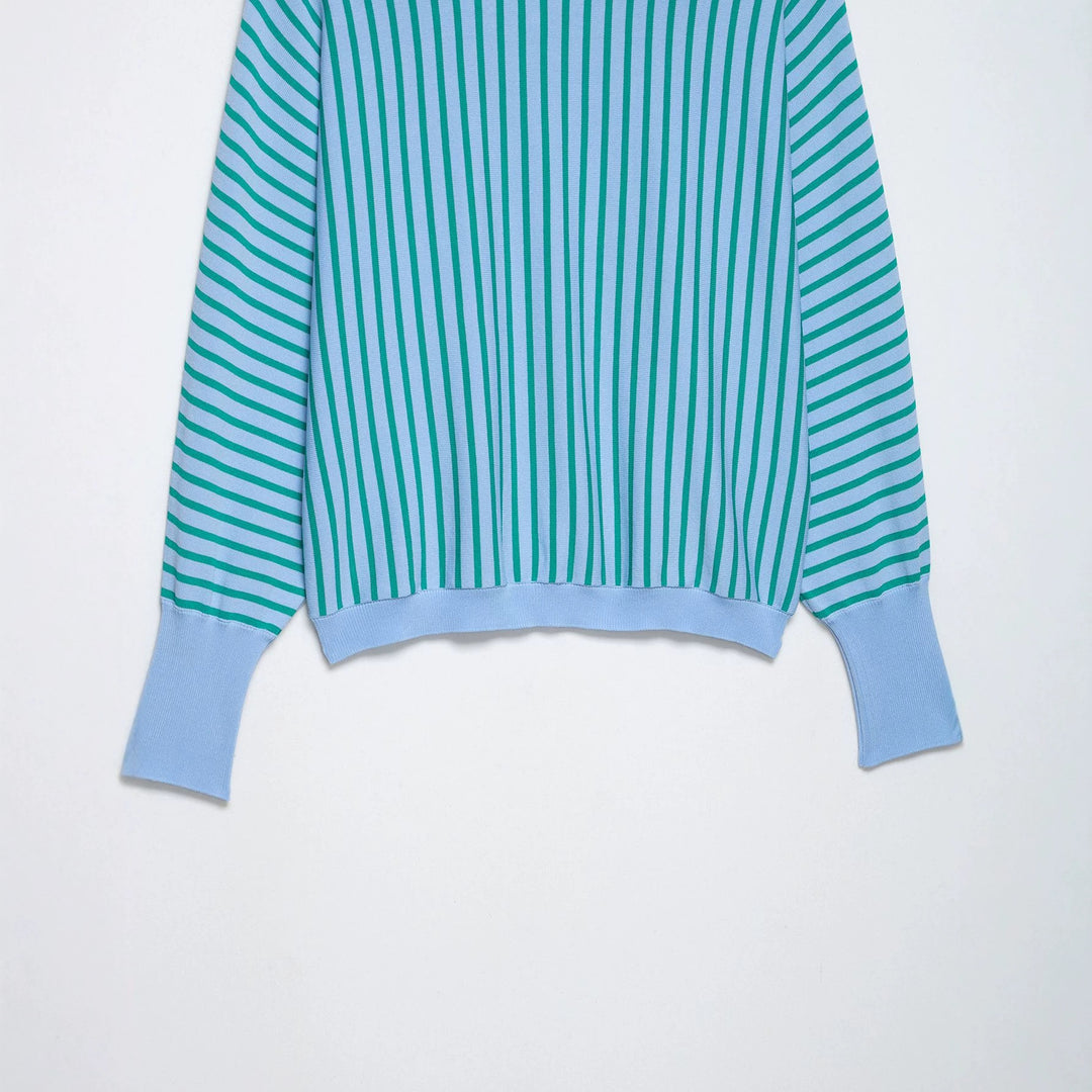 Damen Gestreifter Cropped Feinstrickpullover mit verlängerten Bündchen Drune