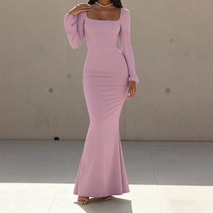 Damen Figurbetontes Maxikleid mit quadratischem Ausschnitt und Ballonärmeln Drune
