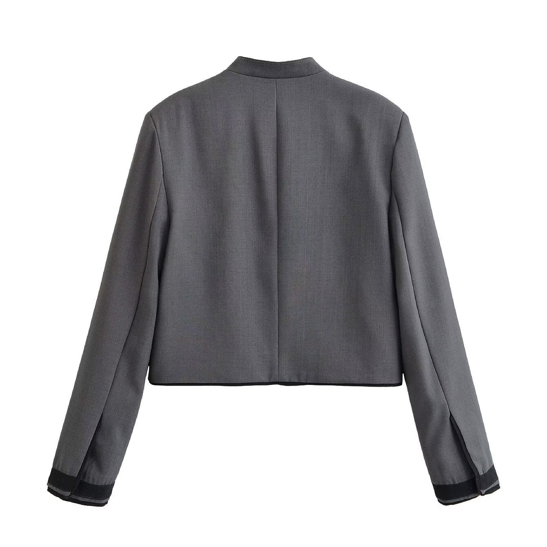 Damen Kurzjacke mit Mandarinkragen und dekorativen Knotenverschlüssen Drune