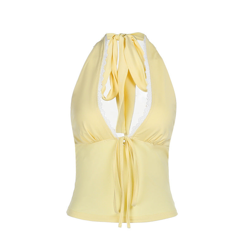 Damen elegantes Haltertop mit zartem Spitzendetail Drune