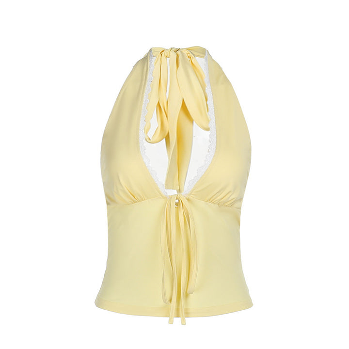 Damen elegantes Haltertop mit zartem Spitzendetail Drune