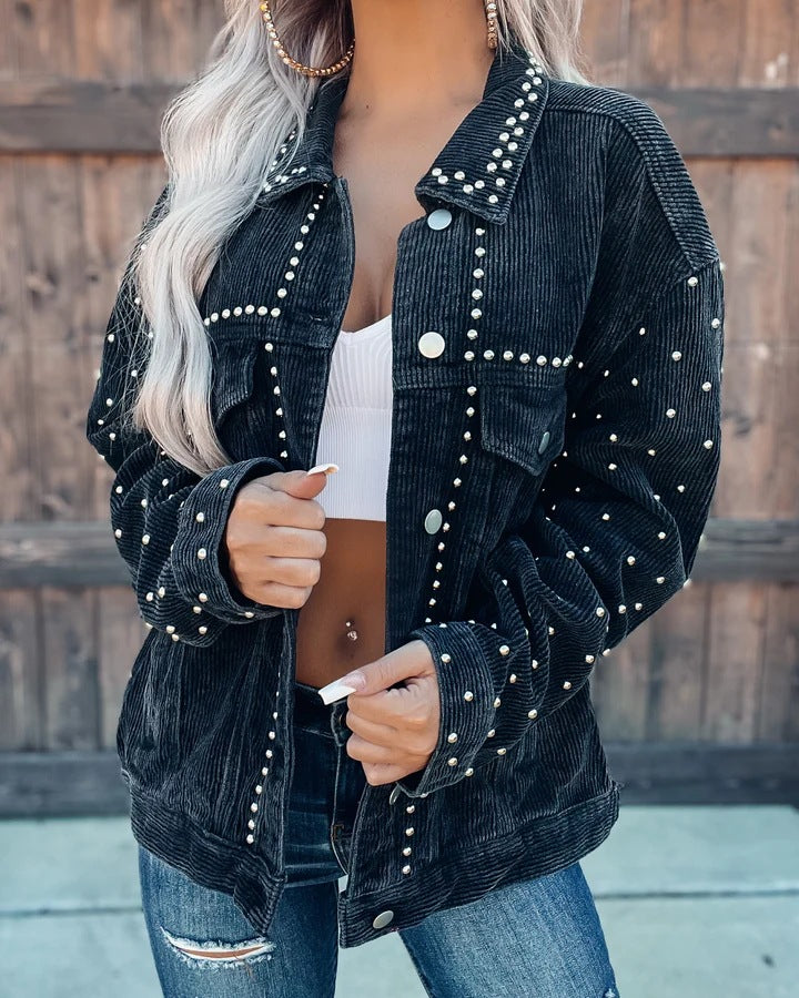 Damen Cordjacke mit Perlenverzierung Drune