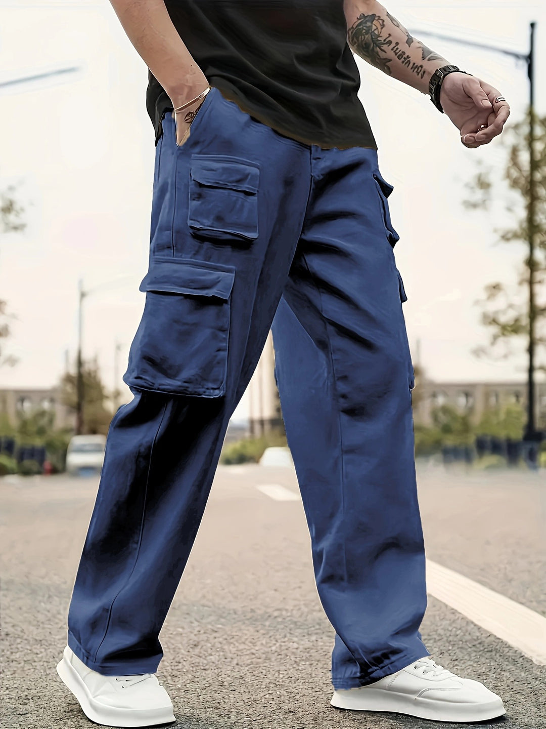 Herren Relaxed-Fit Utility-Cargohose mit großen Klappfächern und elastischem Beinabschluss Drune