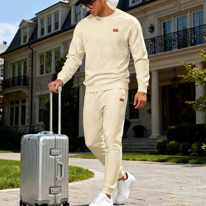 Herren Feinstrukturiertes Lounge-Set mit Rundhals-Pullover & schmaler Jogginghose Drune