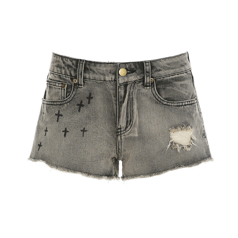 Damen Kurze Jeansshorts mit Leopardenmuster und gerafftem Bund Drune