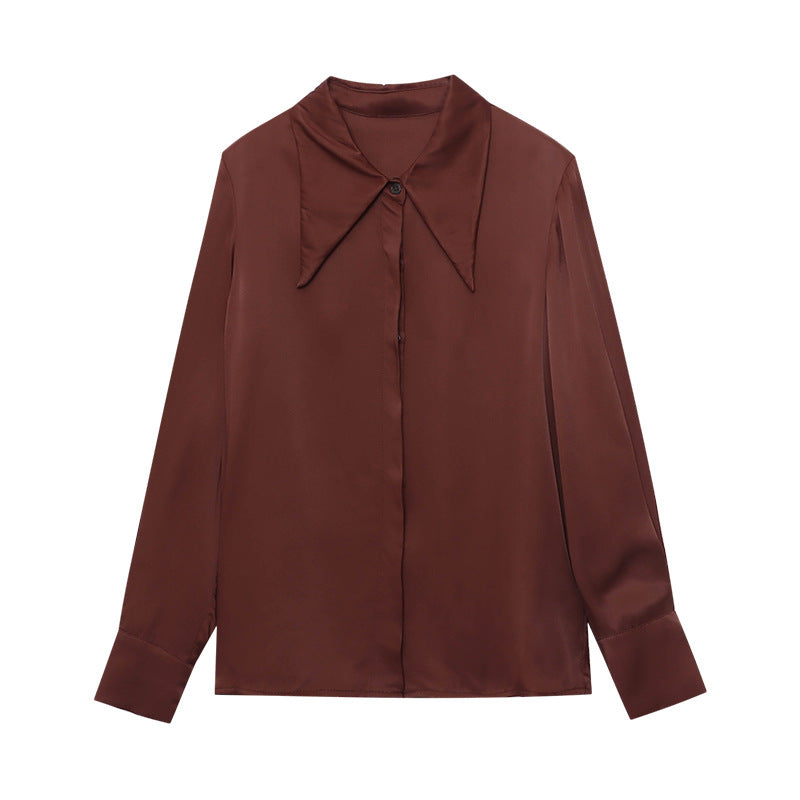 Damen elegantes Oberteil mit klassischem Kragen und schicker Raffung Drune