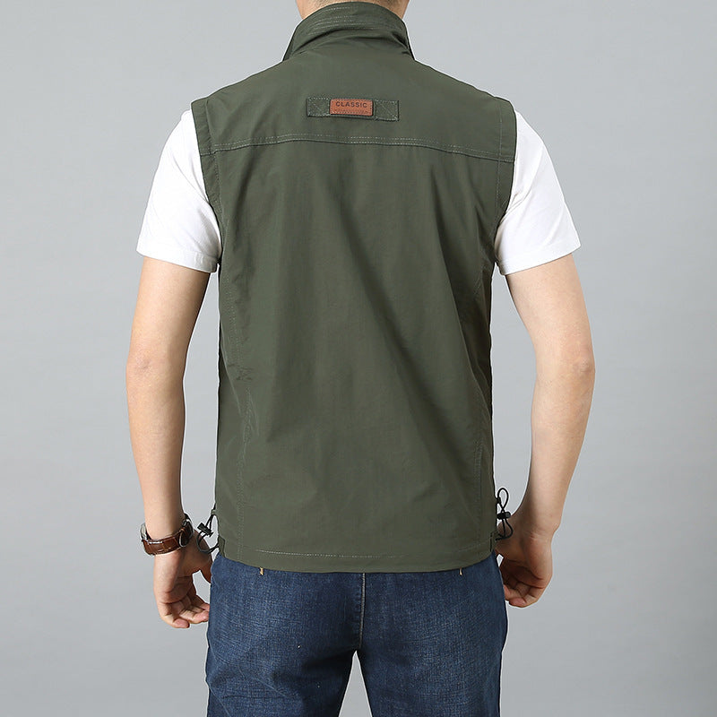 Herren Leichte Softshell‑Utilityweste mit Stehkragen und mehrfachen Reißverschlusstaschen Drune